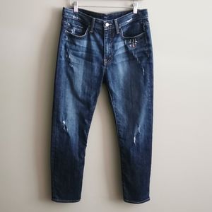 Fidelity Denim Mitch Slouchy Tapered Flower Embroidered Jean | Size 28